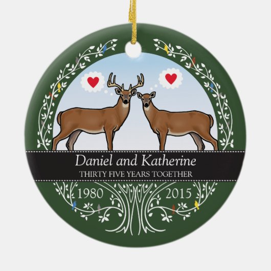 Persoonlijk 35th Wedding Jubileum, Buck & Doe Keramisch Ornament (Achterkant)