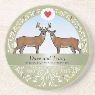 Persoonlijk 35th Wedding Jubileum, Buck & Doe Zandsteen Onderzetter