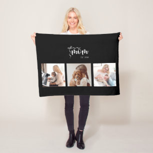 Persoonlijk 3-foto collage Zwart Moeder Oprichting Fleece Deken
