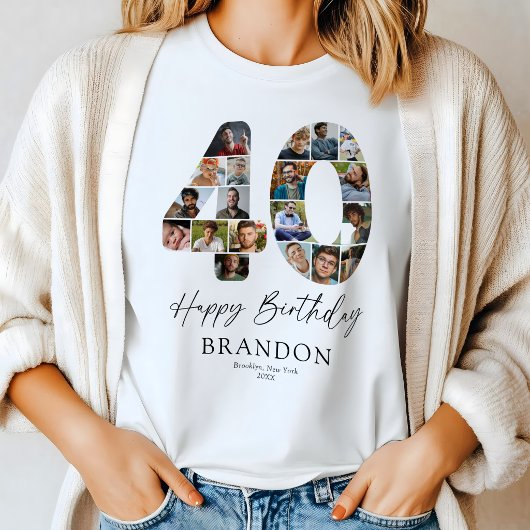 Persoonlijk 40e verjaardag foto collage T-shirt