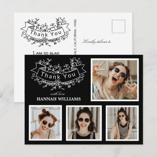 Persoonlijk 4 Foto Collage Afstuderen Hartelijk da Briefkaart (Voorkant / Achterkant)