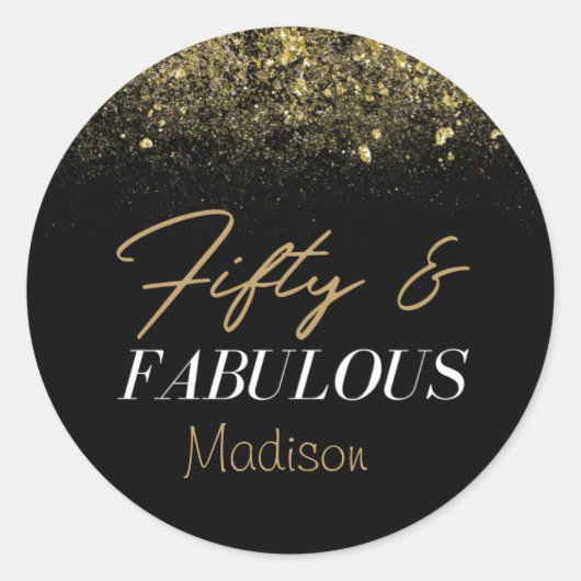 Persoonlijk 50 en Fabulous Black en Gold Ronde Sticker (Voorkant)