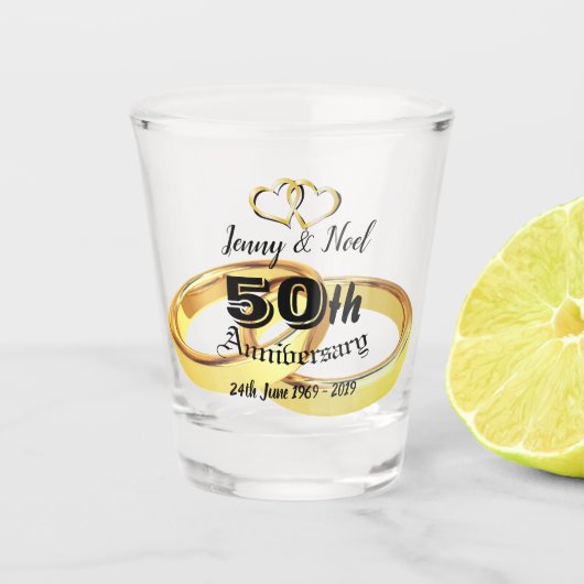Persoonlijk 50-jarig huwelijksjubileum shot glas (Voorkant)