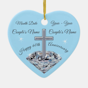 Persoonlijk 60-jarig huwelijksjubileumcadeau keramisch ornament