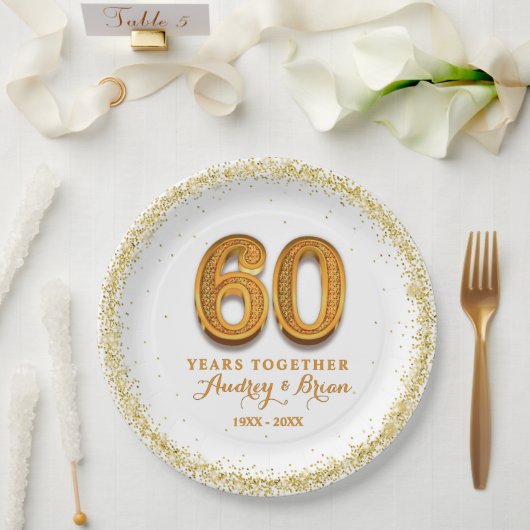 Persoonlijk 60-jarig jubileum papieren bordje (Huwelijk)