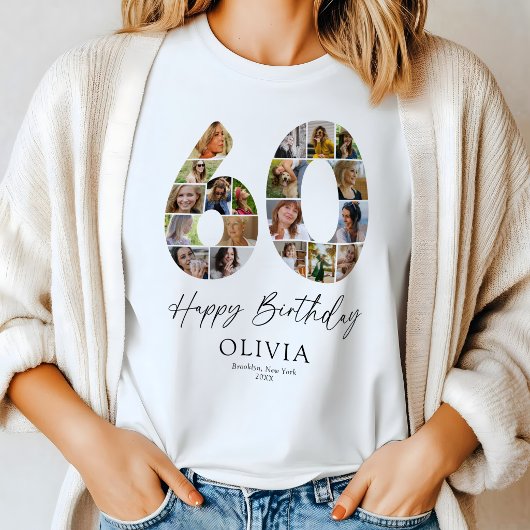 Persoonlijk 60e verjaardag Foto Collage T-shirt