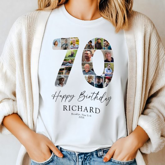 Persoonlijk 70e verjaardag foto collage T-shirt