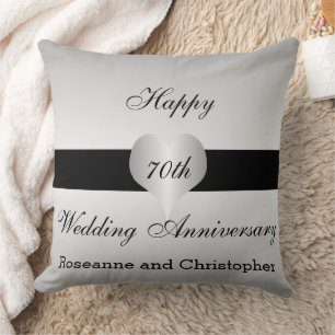Persoonlijk 70th Wedding Jubileum Silver Heart Kussen