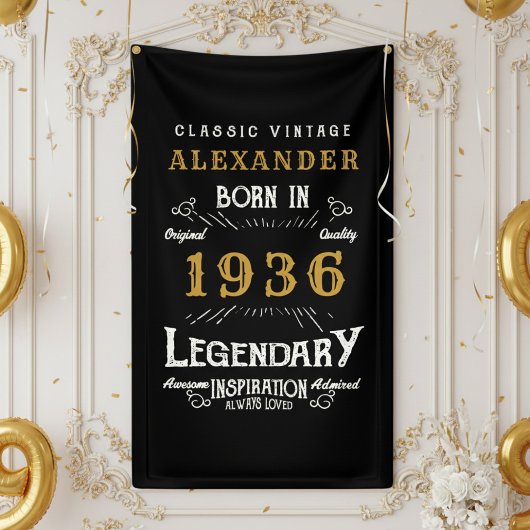 Persoonlijk 90e verjaardag Geboren in 1936 Retro F Spandoek