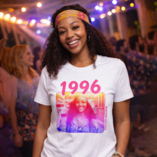 Persoonlijk 90s verjaardagsshirt, neonroze foto t-shirt