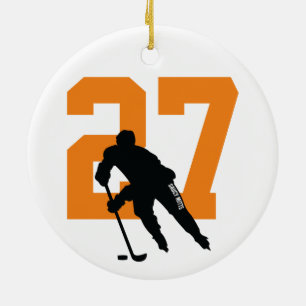 Persoonlijk Aangepast Hockey Spelersnummer Oranje Keramisch Ornament