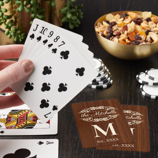 Persoonlijk aangepast rustiek houtnerfpatroon pokerkaarten (Insitu)