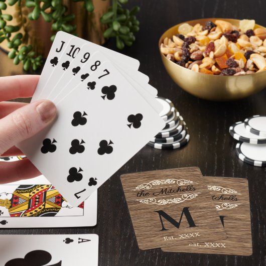 Persoonlijk aangepast rustiek houtnerfpatroon pokerkaarten (Insitu)