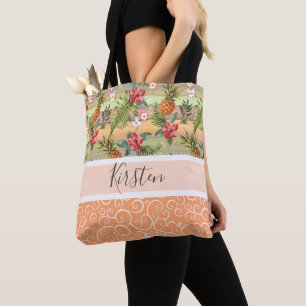 Persoonlijk aangepast tropisch bloemenpatroon tote bag