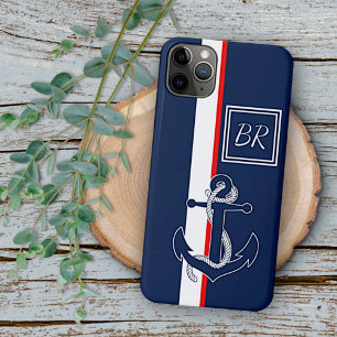 Persoonlijk Aangepaste Blauwe Anker Rode Witte Str Case-Mate iPhone Case