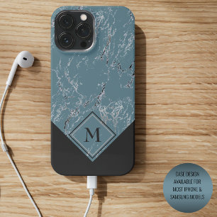 Persoonlijk aangepaste grijze teal blauwe zwarte m iPhone 15 pro max hoesje