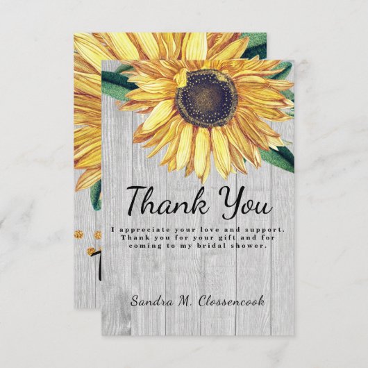 Persoonlijk Aangepaste Rustieke Chic Zonnebloem Sc Bedankkaart (Voorkant / Achterkant)