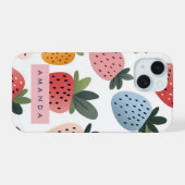 Persoonlijk Aardbei Patroon iPhone 15 Case (Achterkant horizontaal)