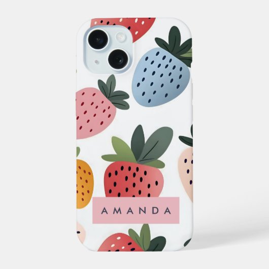 Persoonlijk Aardbei Patroon iPhone 15 Case (Achterkant)