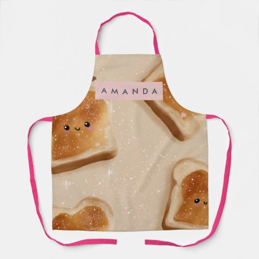 Persoonlijk Aardig Kawaii Toast Patroon Schort (Voorkant)