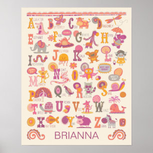 Persoonlijk ABC Animal Alphabet Girl Poster