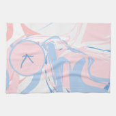 Persoonlijk abstract blauw wit roze marmer spiraal theedoek (Horizontaal)