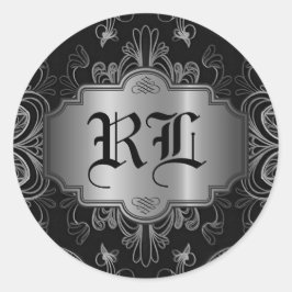 Persoonlijk Abstract Bloemmotief Zwart en Zilver Ronde Sticker