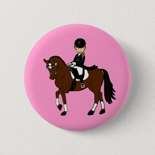 Persoonlijk accessoire voor paard en ruiter in dre ronde button 5,7 cm