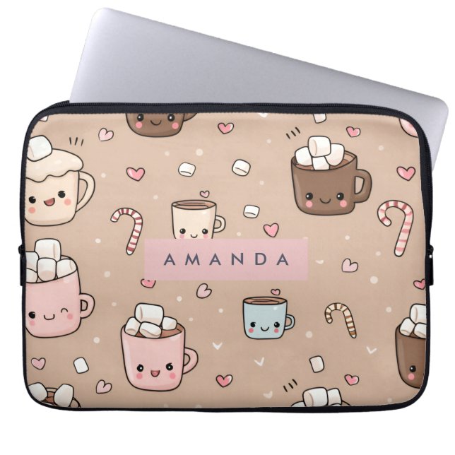 Persoonlijk Adoreerbaar Knus Heet Cacaopatroon Laptop Sleeve (Voorkant)