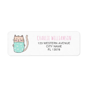 Persoonlijk adres met knuffel kat etiket