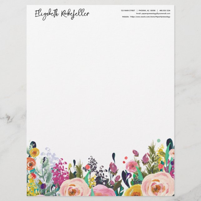 Persoonlijk adres postadres Floral Blooms Briefhoofd (Voorkant)