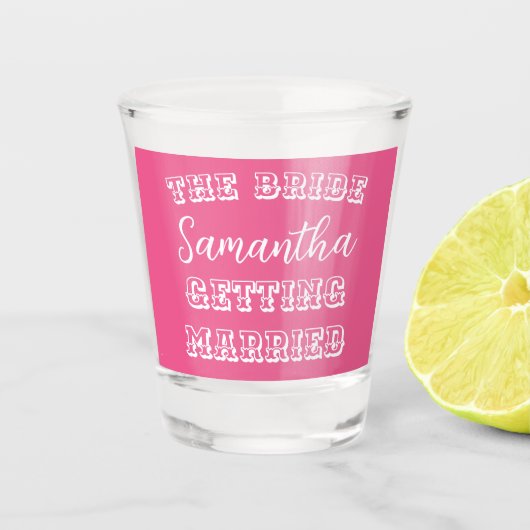 Persoonlijk Afscheidscadeau Voor De Bruid Roze Shot Glas (Voorkant)