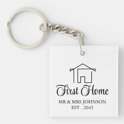 Persoonlijk afsluitcadeau van makelaar eerste huis sleutelhanger (Voorkant)