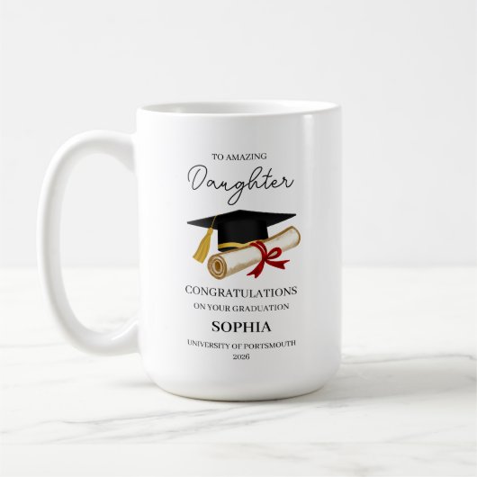 Persoonlijk afstudeercadeau voor dochter koffiemok (Links)
