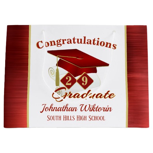 Persoonlijk Afstuderen rood en goud Groot Cadeauzakje (Voorkant)