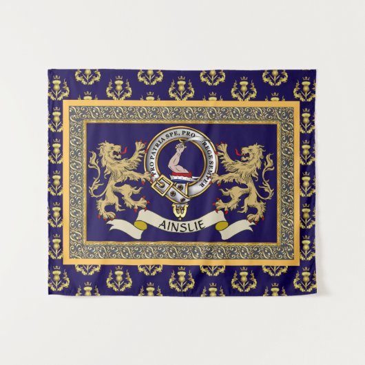 Persoonlijk Ainslie-clanbadge Blauw Wandkleed (Voorkant (horizontaal))
