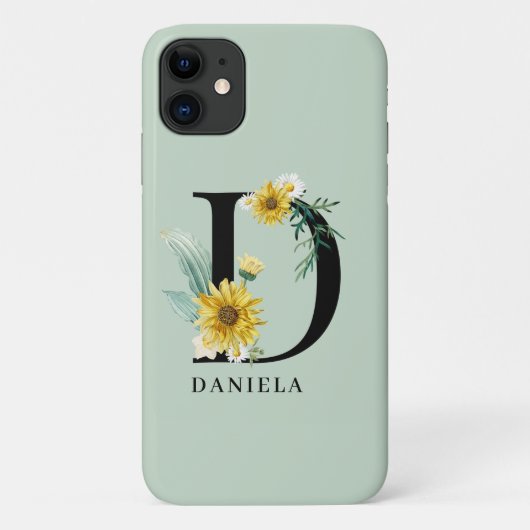 Persoonlijk Alfabet D Bloemendecor Monogram Case-Mate iPhone Case (Achterkant)