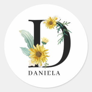 Persoonlijk Alfabet D Bloemendecor Monogram Ronde Sticker