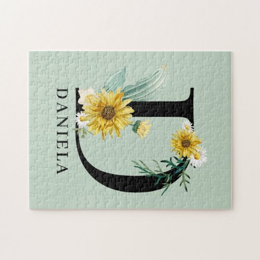 Persoonlijk Alfabet D Bloemendekor Monogram Legpuzzel (Horizontaal)