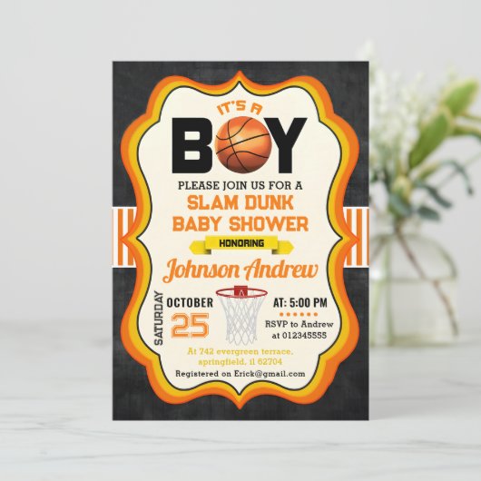 Persoonlijk All Star Basketbal Baby shower Party Kaart (Staand voorkant)