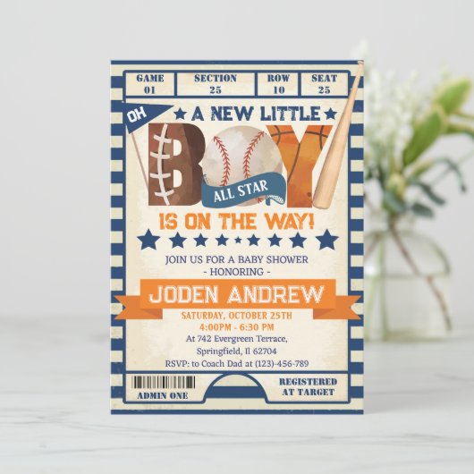 Persoonlijk All Star Sport Baby shower Kaart (Staand voorkant)