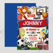 Persoonlijk All Star Sports Theme Verjaardagsfeest Kaart (Voorkant / Achterkant)
