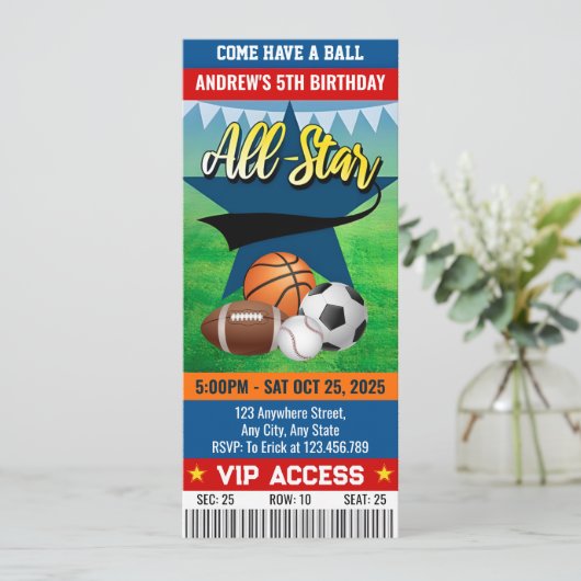 Persoonlijk All Star verjaardagsfeestticket Kaart (Staand voorkant)