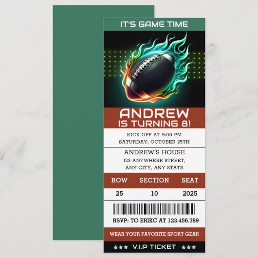 Persoonlijk Amerikaans Football thema Ticket verja Kaart (Voorkant / Achterkant)