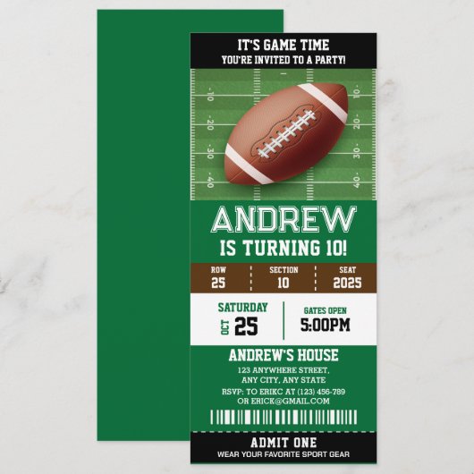 Persoonlijk Amerikaans Football Verjaardagsfeestti Kaart (Voorkant / Achterkant)