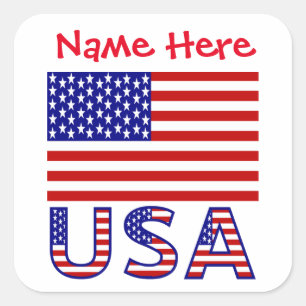 Persoonlijk Amerikaanse vlag naamlabel Vierkante Sticker