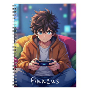 Persoonlijk Anime Jongen die Videospel speelt Notitieboek