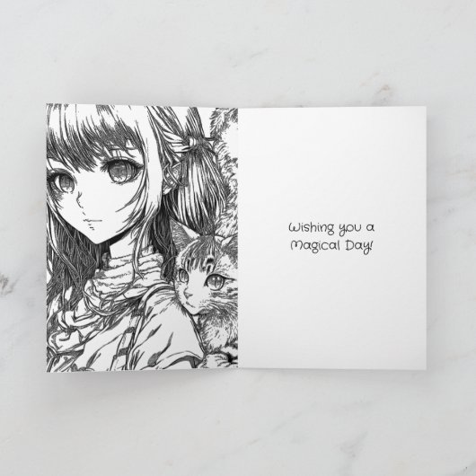 Persoonlijk Anime Meisje | Binnenkant Kleurplaat Kaart (Binnen)