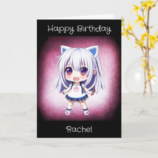 Persoonlijk Anime Meisje | Binnenkant Kleurplaat Kaart (Gele Bloem)