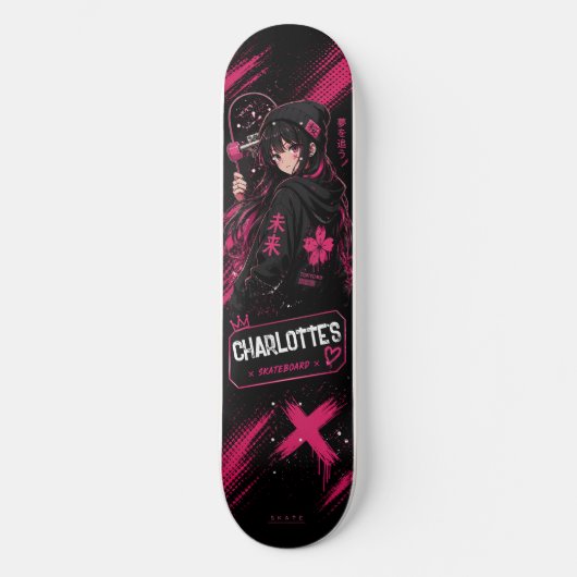 Persoonlijk Anime Meisje Roze Skateboard Deck (Voorkant)